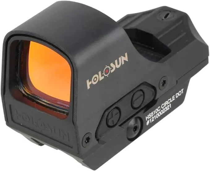 HOLOSUN HE510C-GR / HS510C Multi-Reticle 2 MOA Dot & 65 MOA Circle Open Reflex Sight for Long Guns - Solar FailSafe Shake-Awake Waterproof Sight with 12 Brightness Settings - Red/Green Dot Options