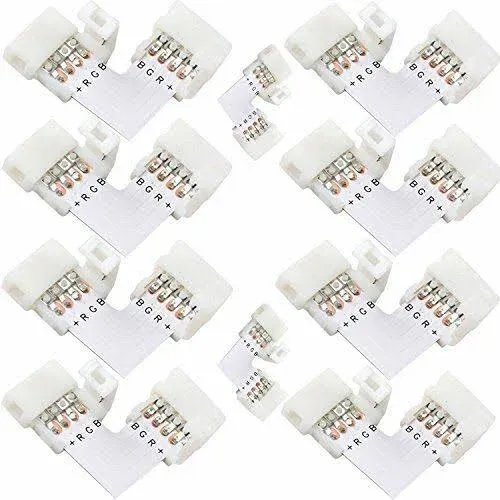 JACKYLED 20Packs L Shape 4-Pin LED Connectors with 22Pcs Clips 10mm for Strip Lights - 10mm 4pin