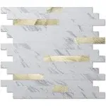 Art3d 10-Sheet Peel and Stick Backsplash Tile for Kitchen Bathroom Fireplace Laundry Room in White Slate with Gold Studded