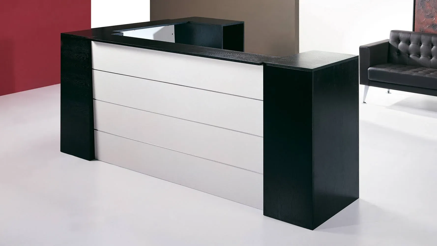 104.25” Modern Clinton Black Oak Wood/White Lacquer Reception Desk