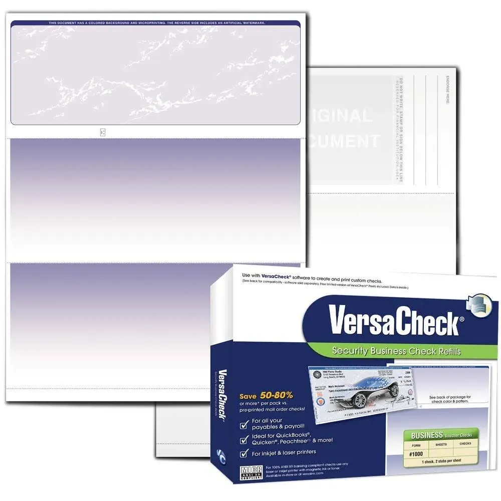 Secure Checks - 1000 Blank Business Voucher Checks - Blue Prestige - 1000 Sheets