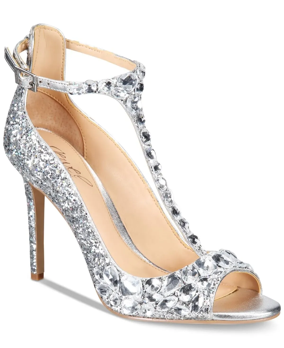 Jewel Badgley Mischka Conroy T-Strap Evening Sandals - Silver