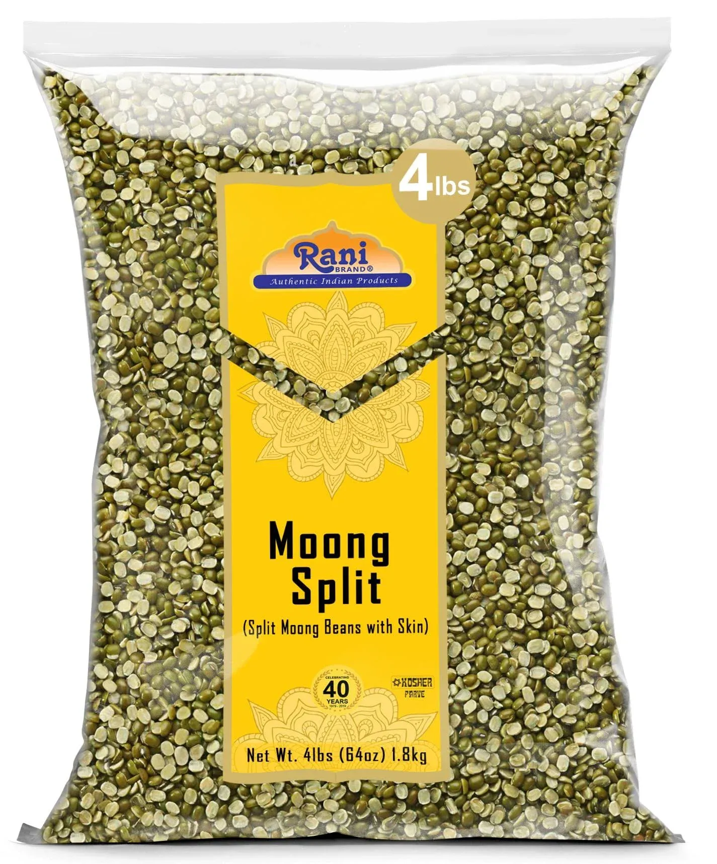 Rani Moong Split 4lbs (1.81kg) (Split Moong Beans with skin)