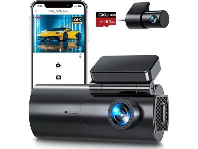 GKU Dash Cam Front and Rear Camera, 4K/2.5K Full Dashcams for Cars with 64gb SD Card, WiFi & App Control, Night Vision, Parking Mode, G-Sensor, Loop R