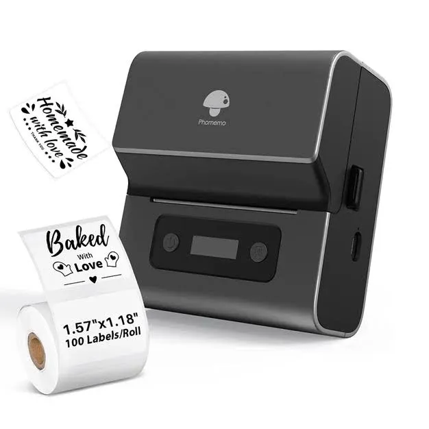 Phomemo Label Maker- M221 Address Label Printer 3’’ Portable Bluetooth Label Maker Machine for Barcode, Address, Logo, Mailing, Stickers, Small Business, Home, Office, White