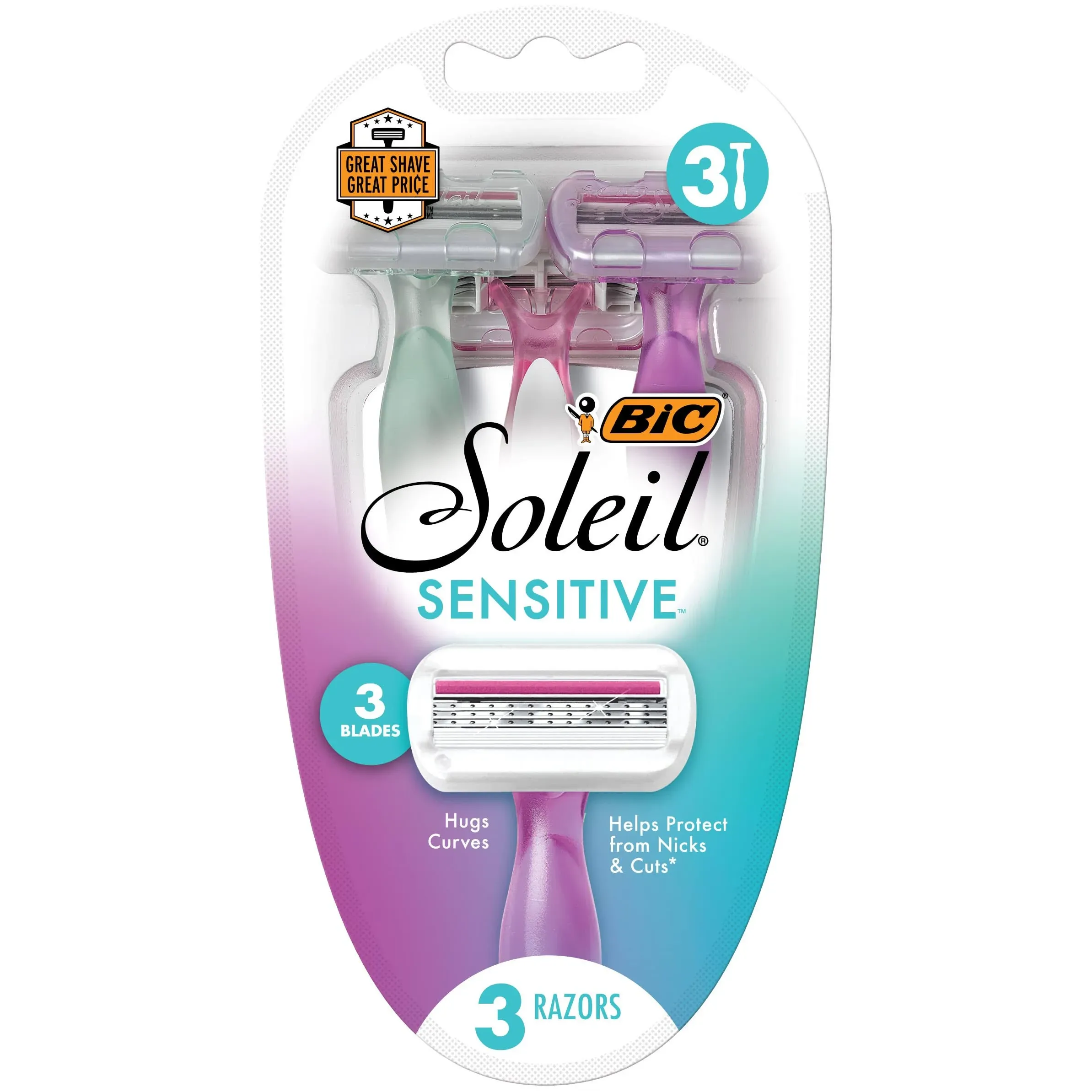 "BIC Soleil Sensitive Women's Disposable Razors, 3 Blades With Moisture Strip For a Silky Smooth Shave, 6 Piece Razor Set, 3 Count (Pack of 2)"