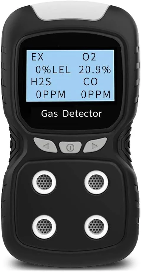 Portable Gas Detector, Gas Clip 4 Gas Monitor Meter Tester Analyzer, Rechargeable LCD Display Sound Light Shock Air Quality Tester, 2 Year Detector…