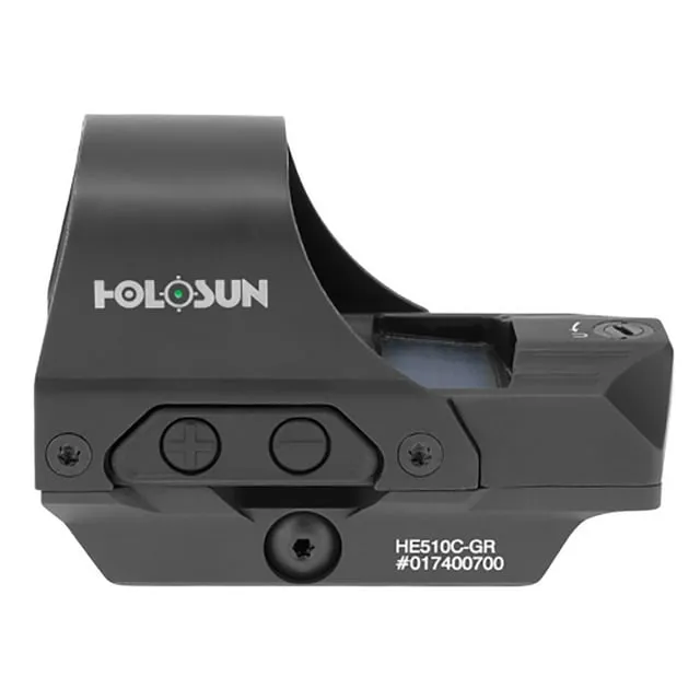 HOLOSUN HE510C-GR / HS510C Multi-Reticle 2 MOA Dot & 65 MOA Circle Open Reflex Sight for Long Guns - Solar FailSafe Shake-Awake Waterproof Sight with 12 Brightness Settings - Red/Green Dot Options