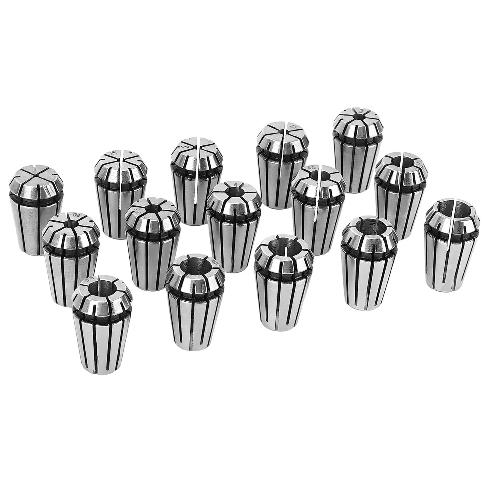 15pcs ER11 Spring Collet Set for CNC Engraving Machine and Milling Lathe Tool Workholding Engraving Collets including 1mm-7mm,1/4",1/8"