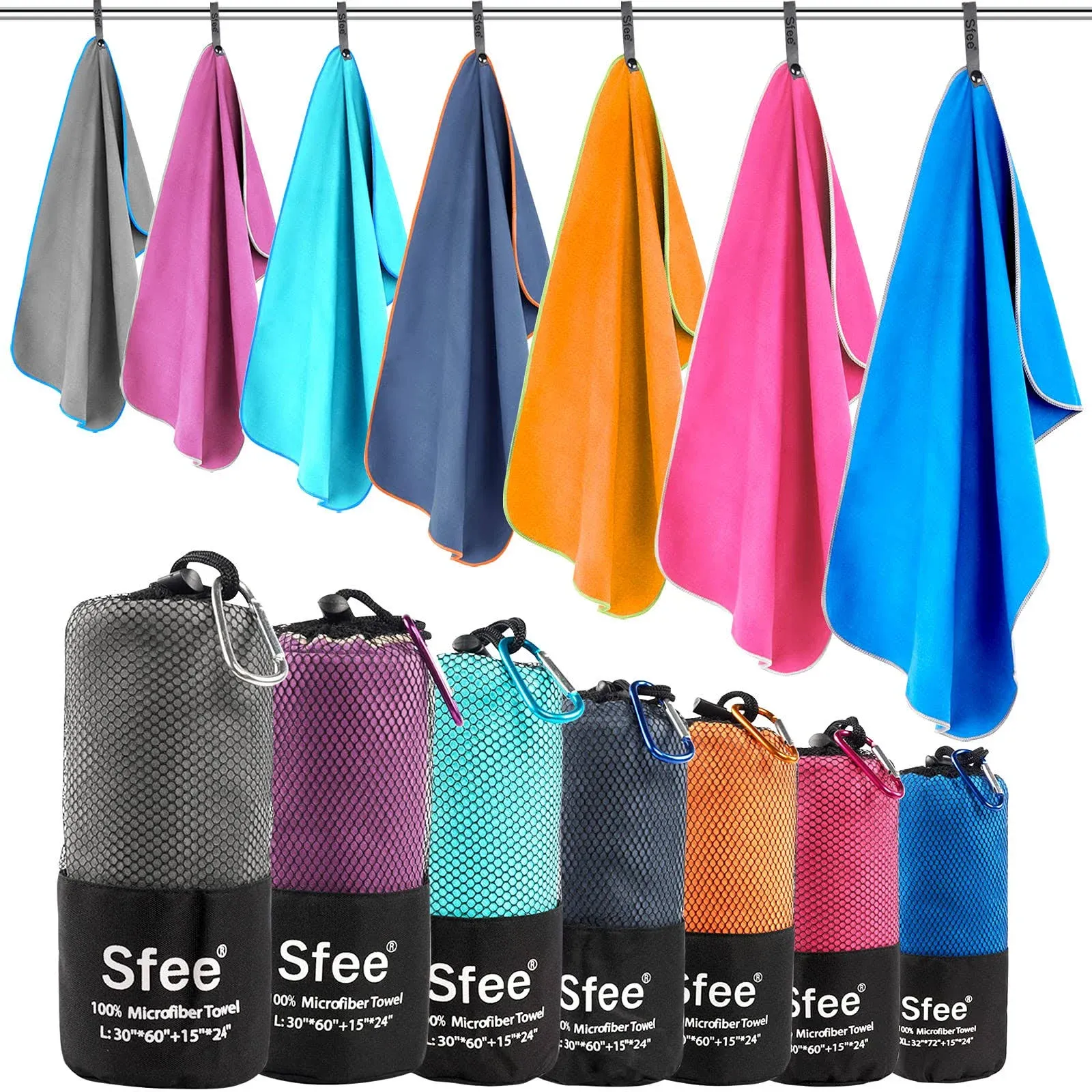 Sfee 2 Pack Camping Towel Quick Dry Towel Super Absorbent Travel Microfiber ...