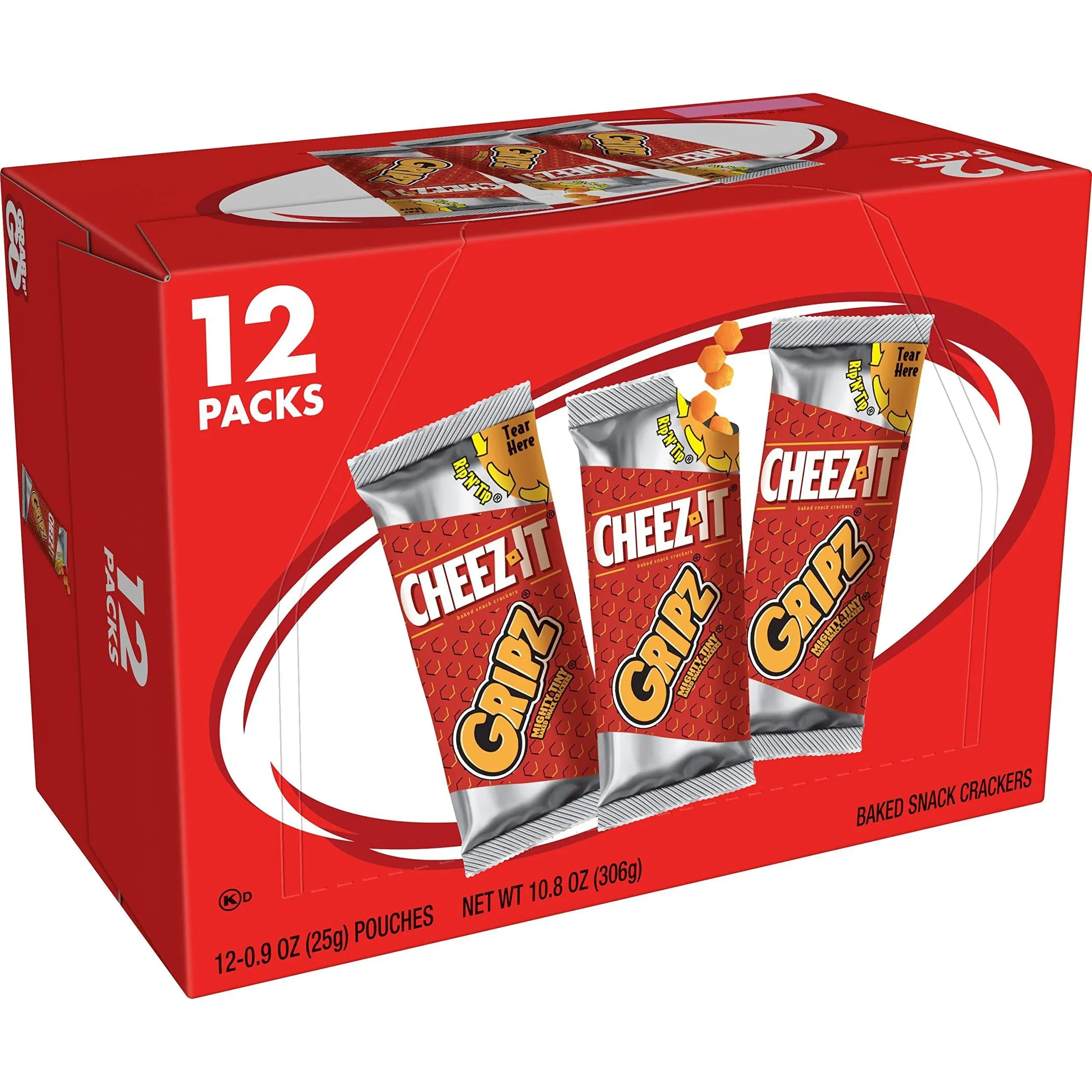 Cheez-It Gripz, Tiny Baked Snack Cheese Crackers, Original, Great for On-the-Go, 10.8oz Box (12 Pouches)