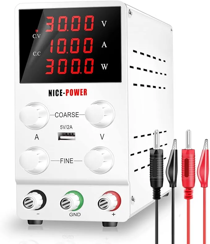 NICE-POWER DC Power Supply Variable 30V 10A, 4 Digital Display Adjustable Regulated Switching DC Lab Bench Power Supply with 5V/2A USB Charging Port