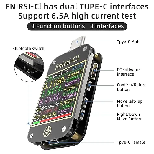 MakerHawk TC66C USB Tester USB C Power Meter USB Voltage Meter Type-C Current and Voltage Monitor, USB Safety Tester, PD Battery Capacity Meter, Digital Color LCD Display Multimeter