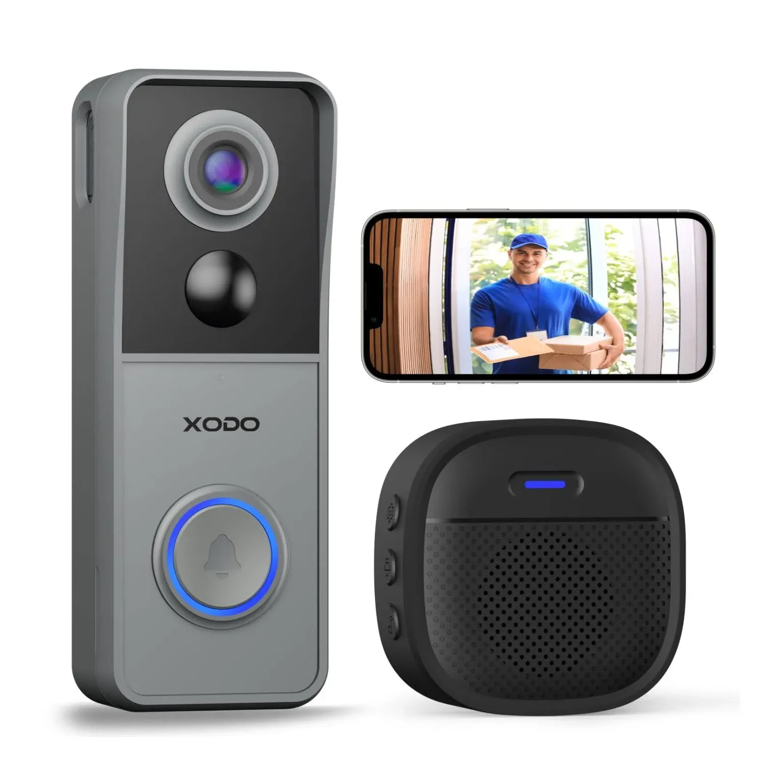 XODO VD2 Wireless Video Doorbell with Chime, 3MP 2K FHD WiFi Camera, Alexa & Google Assistant Compatible, PIR Motion Detection, Night Vision, 2-Way Audio, IP65 Waterproof, SD/Cloud Storage