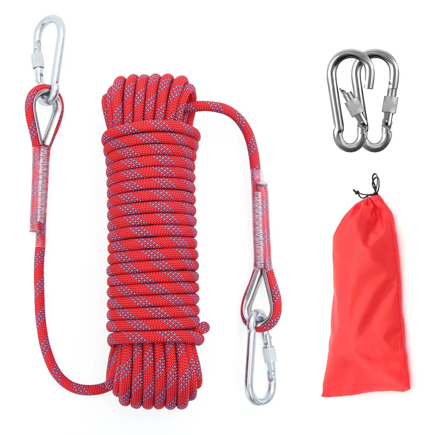 XINSHUNCAN 10mm/12mm Outdoor Climbing Rope Static Rock Climbing Rope, Tree Climbing Rappelling Rope, Escape Nylon Rope, Ice Climbing Equipment Fire Rescue Parachute Rope with 2 Steel Hooks