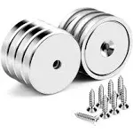 DIYMAG Neodymium Magnets with Hole, 100LBS Heavy Duty Round Base Cup Magnets for Wall, Rare Earth Magnets with Countersunk Hole and Stainless Screws for Hanging, Office, Craft-Dia 1.26 inch-Pack of 8