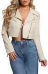 Women's Rochelle Cropped Faux-leather Moto Jacket In Pearl Oyster