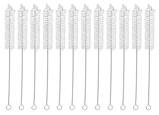 EISCO 12PK Bristle Cleaning Brushes with Fan-Shaped Ends, 9" - Twisted Stainless Steel Wire Handle - Ideal for 0.6" - 0.8" Diameter Tubes, Bottles, Flasks, Cylinders, Jars, Vases, Cups