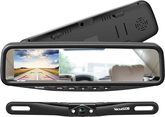 VT1 1080P Wired Car Backup Camera Kit, Easy to Install for Continuous or Reversing Viewing, 4.3" in-Mirror Clip-on Monitor with HD Backup Camera for Cars, Pickups, SUVs, Vans, Sedans, Trucks