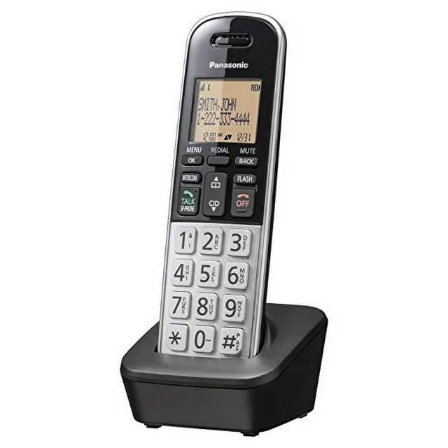 Panasonic Compact Cordless Phone with DECT 6.0, 1.6" Amber LCD and Illuminated HS Keypad, Call Block, Caller ID, Multiple Display Languages - 2 Handset - KX-TGB812S (Black/Silver)