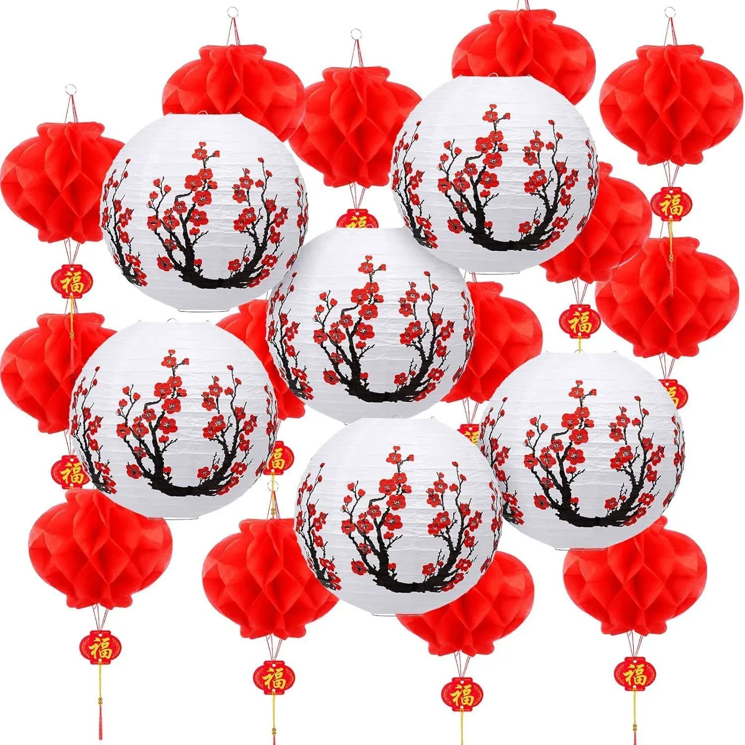 20 Pieces Japanese Chinese Lanterns Decoration Includes 6 Cherry Flowers Japanes