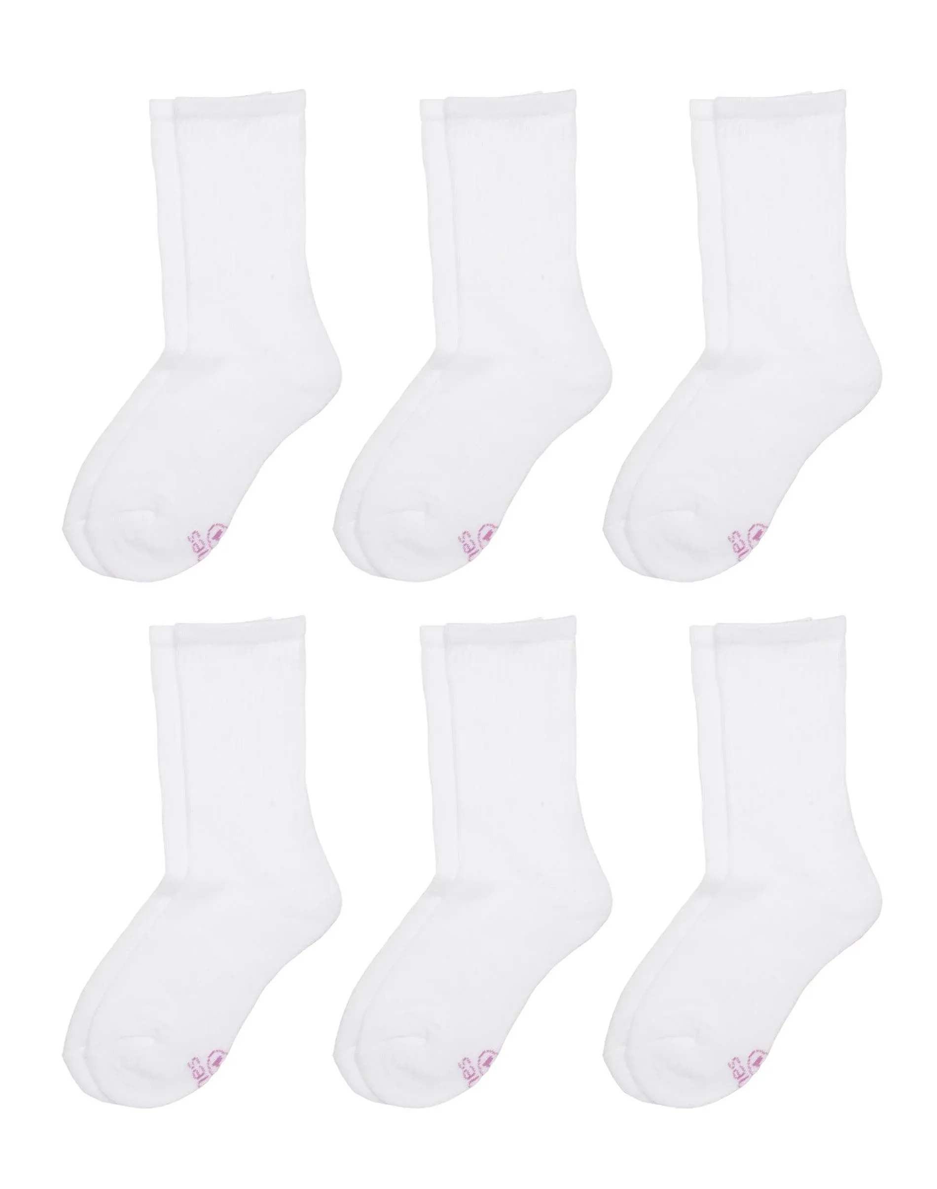 Hanes Ultimate 6-Pack Crew Socks Girls EZ Sort Matching Fitted Heal Ribbed S-L