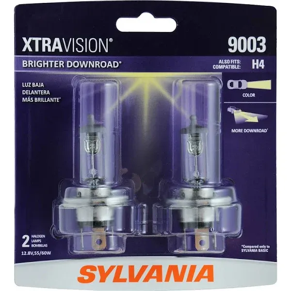 SYLVANIA 9003 Bombilla Halógena para Faros Delanteros XtraVision, Paquete de 2