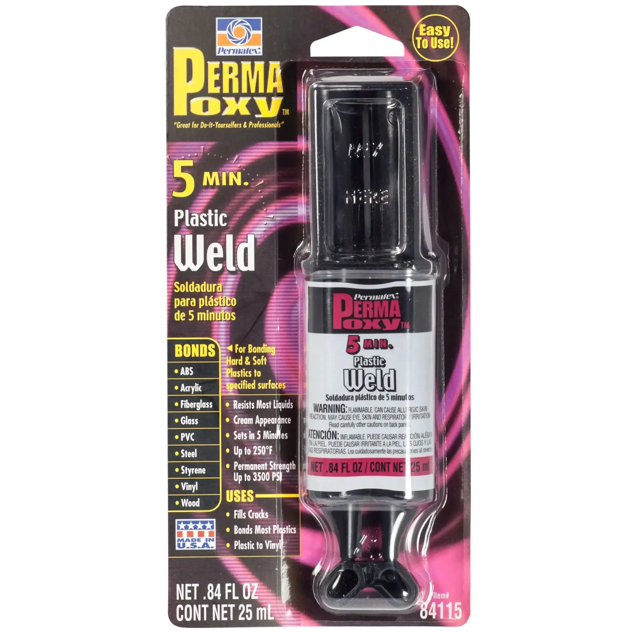 Permatex 84115 5-minute Plastic Weld Adhesive, 0.84 oz.,Black