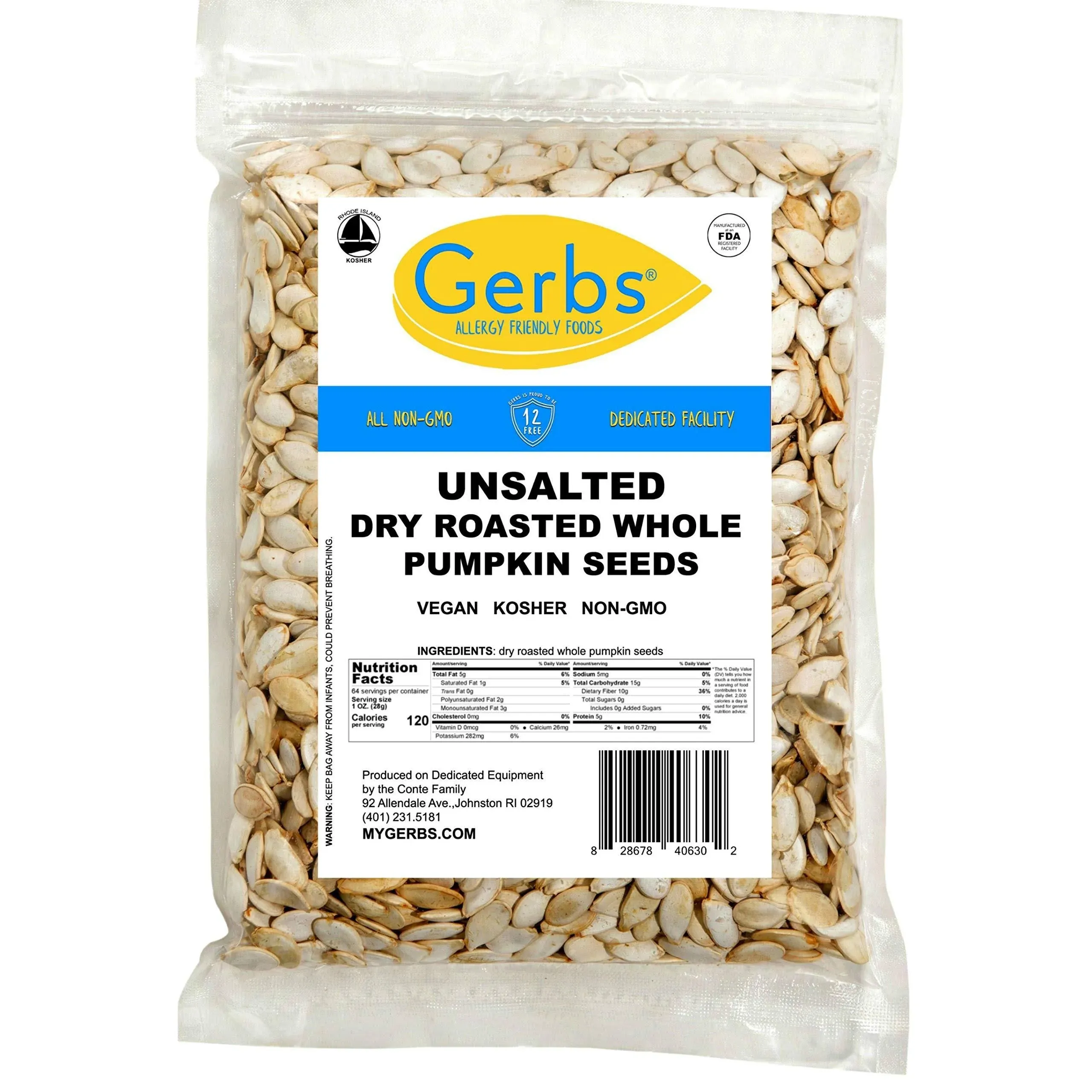 Roasted Unsalted Pumpkin Seeds in Shell by Gerbs – 4 LBS - Top 11 Food Allergen Free & Non GMO - Vegan & Kosher – Premium Whole Pepitas – COG USA