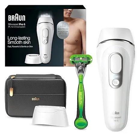 Braun IPL at Home Laser Hair Removal Device for Men and Women, PL5145, with Gillette Razor, Pouch, and Wide Cap Head, Safe & Virtually Painless Alternative to Salon Hair Removal