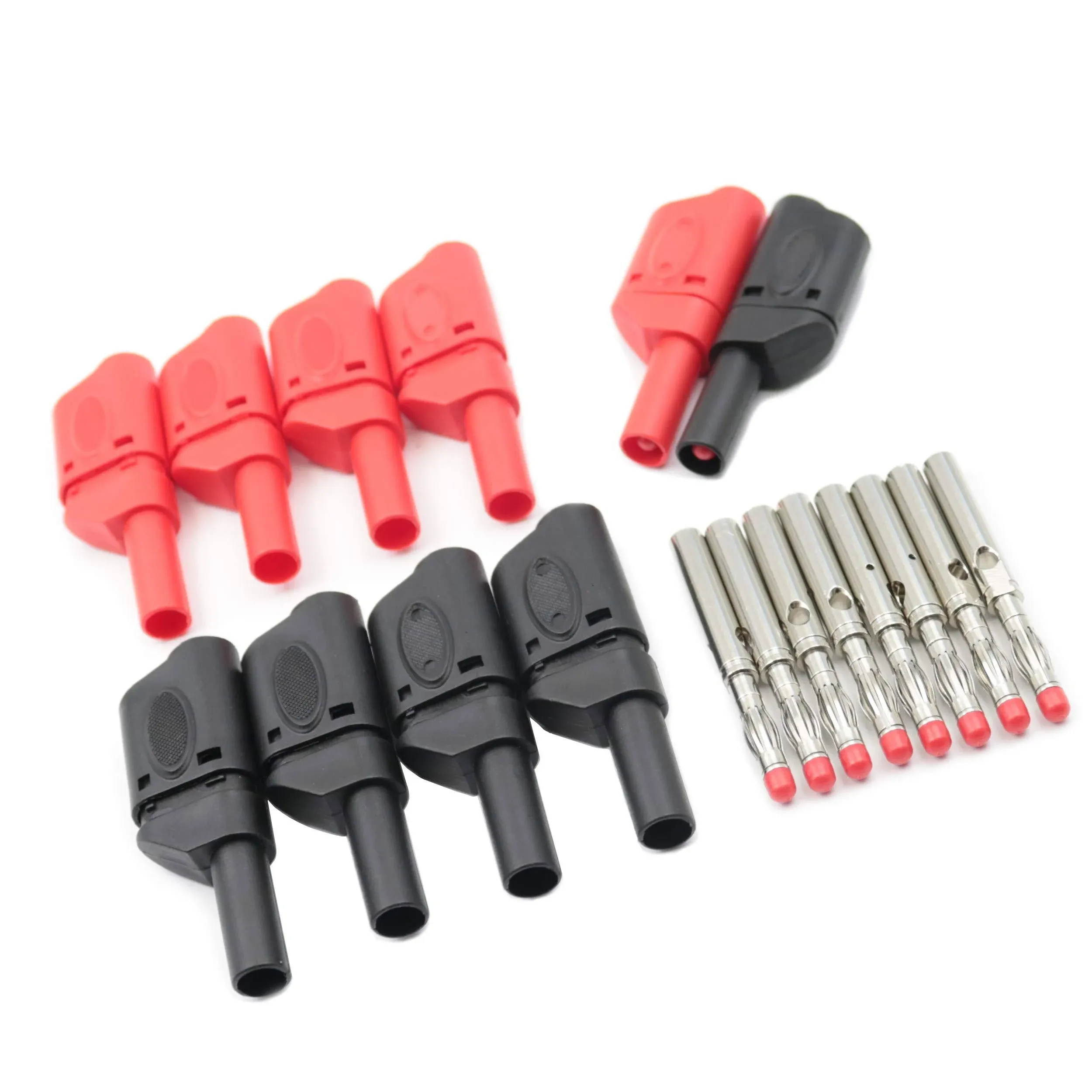 10Pcs Safety Fully Insulated Multimeter Test Leads 4mm Banana Plugs Male Stackable Connectors with Banana Jack Adapters