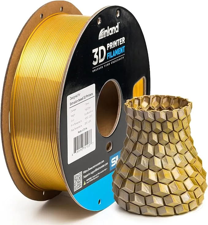 Inland 1.75mm PLA Dual Color Silk 3D Printer Filament 1kg (2.2 lbs) Cardboard Spool - Gold-Silver