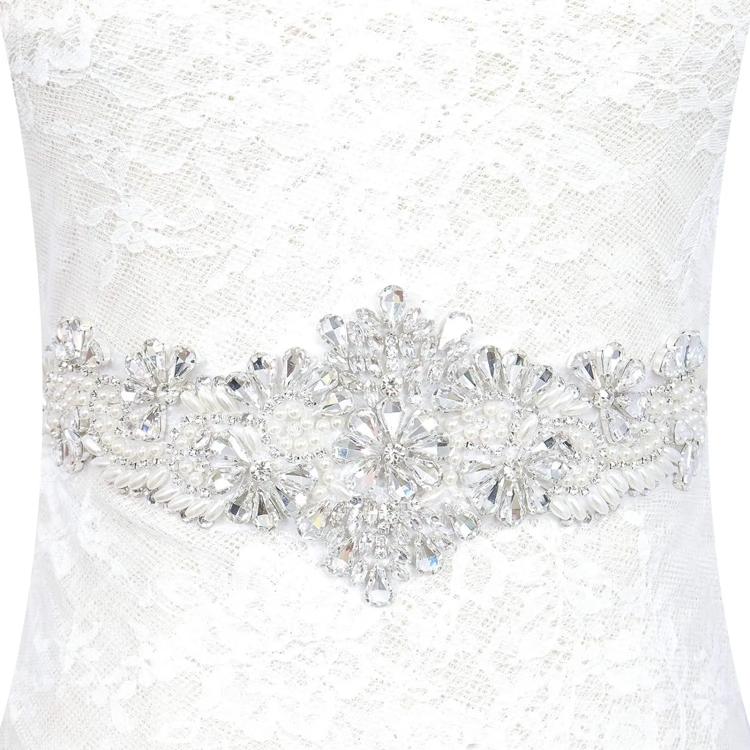 Pardecor Belt with Rhinestone Bridal Wedding Dress Belt Silver Crystal Rhines...