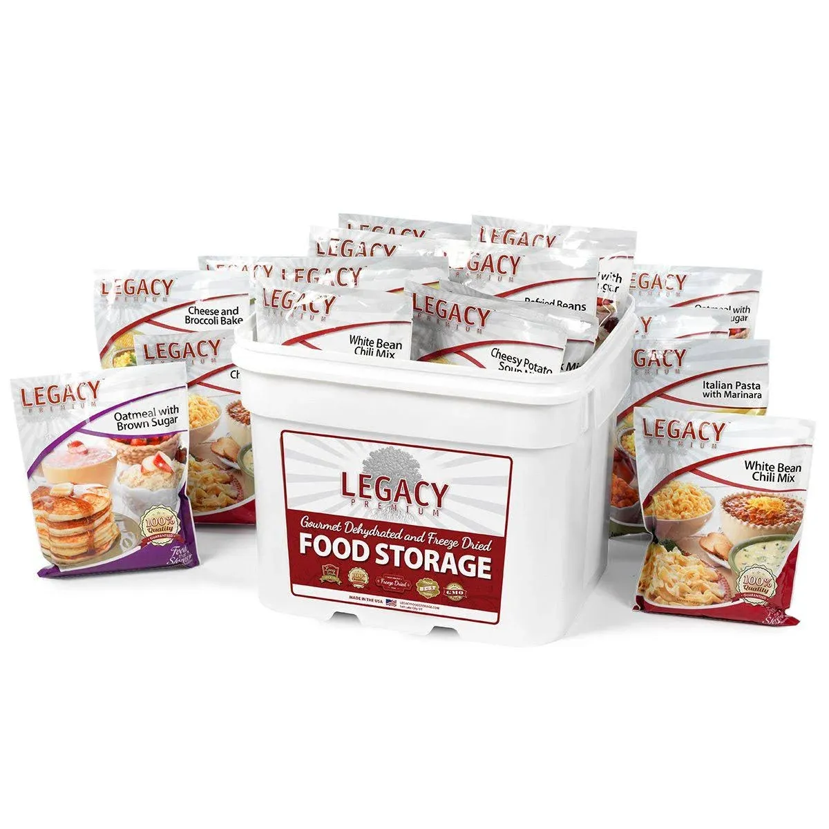 Legacy Emergency Food Ultimate Sample Pack - Survival Supply - 183 Large Servings: 34 Lbs - Breakfast, Lunch, Dinner, Sides & Drinks - Freeze Dried Storage Readiness Meals