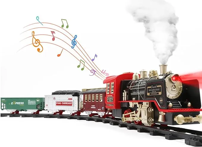 HOLYFUN Train Set with Smoke, Sound and Light, Electric Train Track Toy Under Christmas Tree, Christmas Birthday Gift for 3 4 5 6 7 8+ Year Old Kids, Toddlers, Boys and Girls