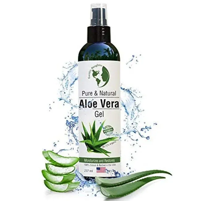 Earths Daughter Organic Aloe Vera Gel from 100% Pure and Natural Cold Pressed Aloe - Great for Face - Hair- Sunburn - Bug Bites - 8 oz Soothes and Hyd