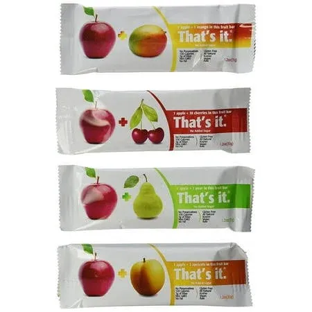 That's It Natural Fruit Bars Variety Pack, Apple+Mango, Apple+Pear, Apple+Cherry & Apple+Apricot, 1.2 Ounce (Pack of 12)