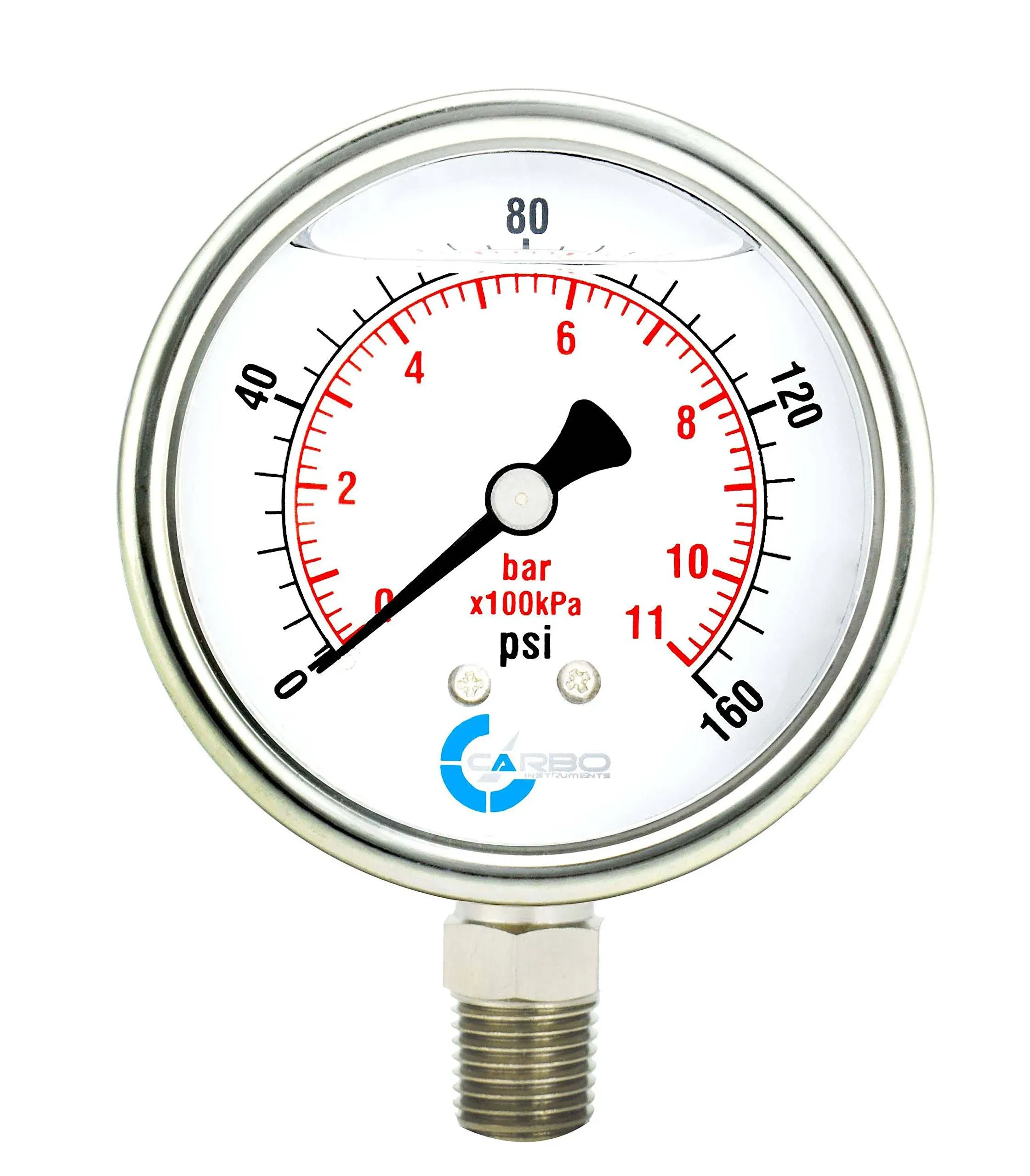 Liquid Filled Pressure Gauge, 2", 200 psi