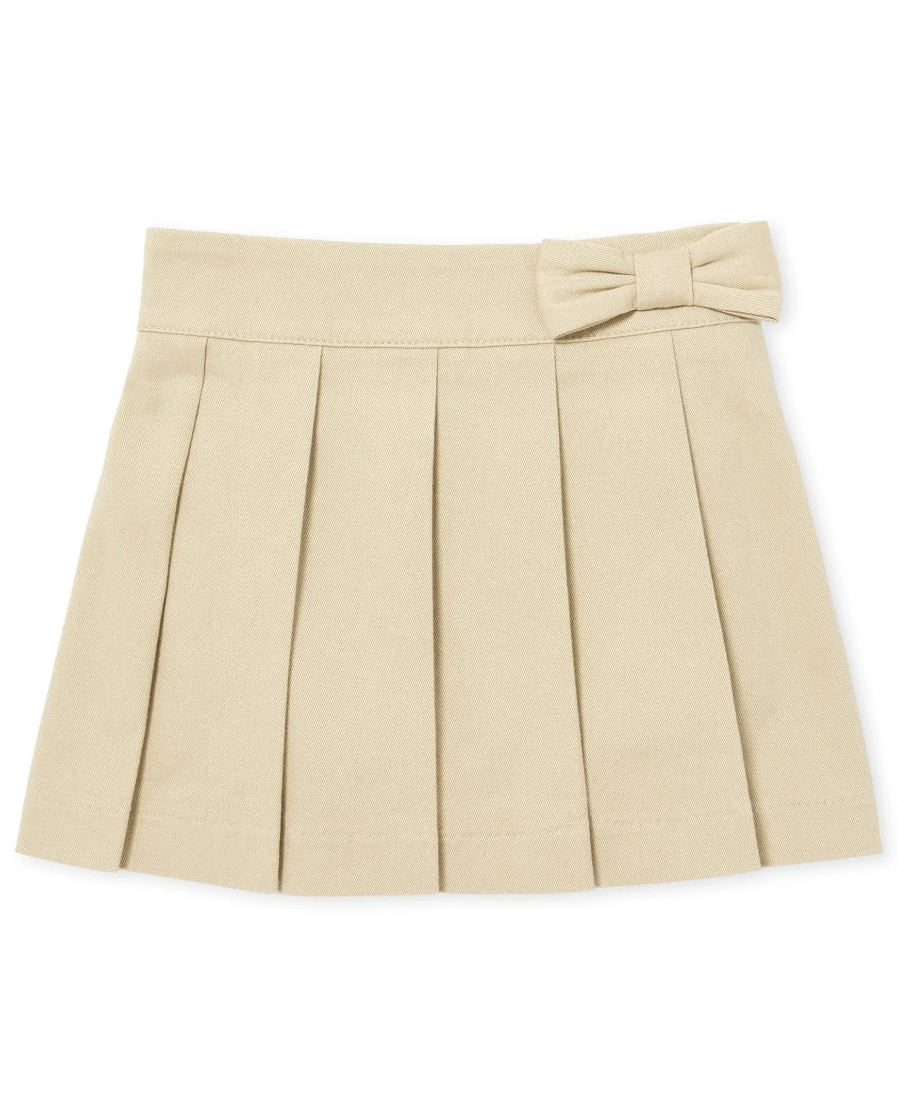 Toddler Girls Uniform Bow Pleated Skort - Tan