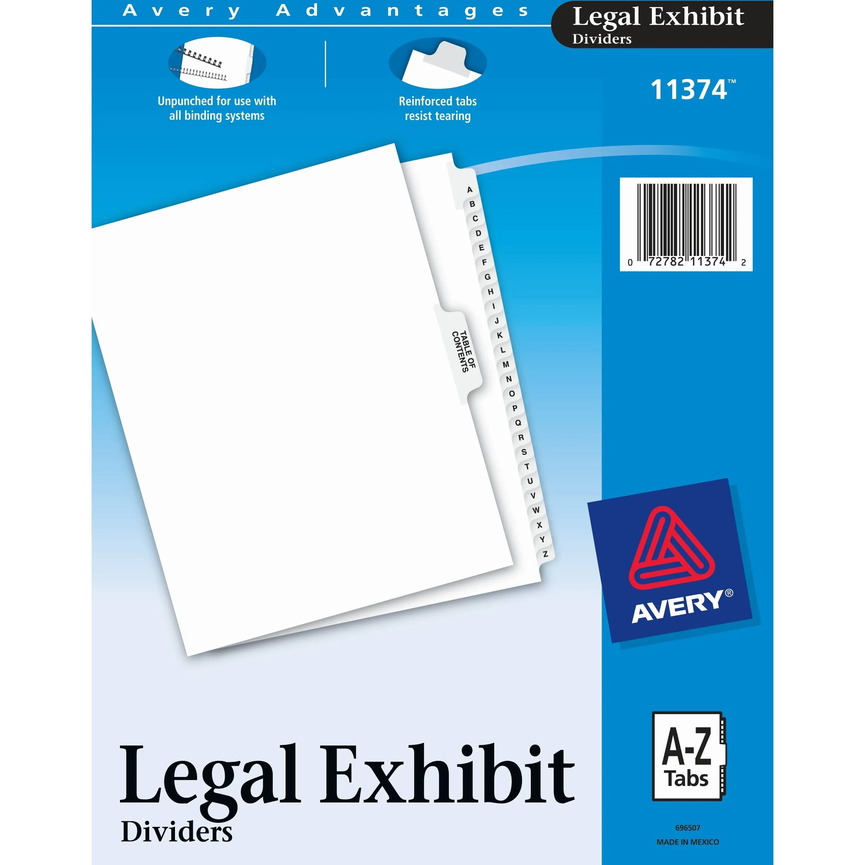 Avery® Preprinted Legal Exhibit Side Tab Index Dividers, Avery Style, 27-Tab, A to Z, 11 x 8.5, White, 1 Set (AVE11374)