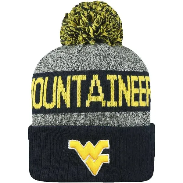 Top of the World NCAA Arctic Striped Cuffed Knit Pom Beanie Hat-West Virginia Mountaineers