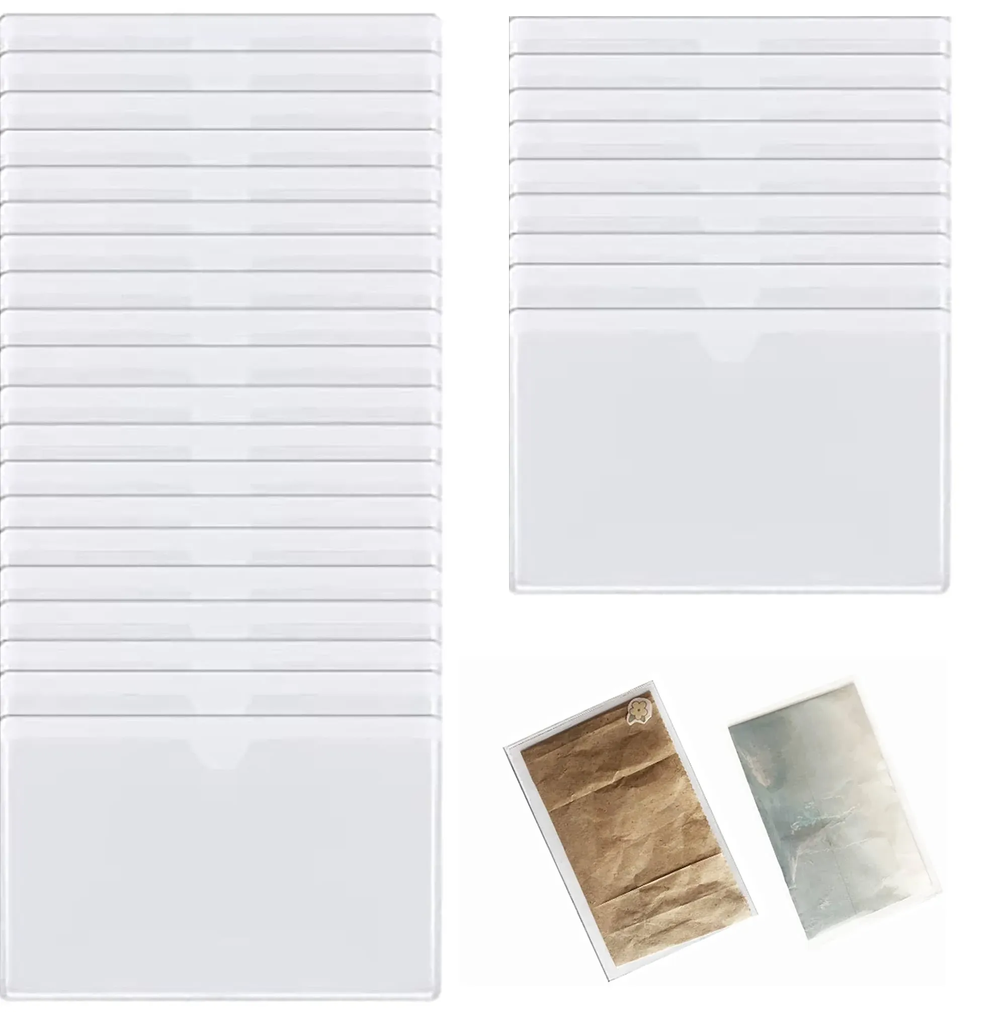 30Pcs 3x4in Self Adhesive Index Card Pockets with Top Open for Loading Crystal Clear Ideal Label Holder Plastic Pockets Sleeves Library Card Holders for Storage Bins Photo Shelves Planner Organizing