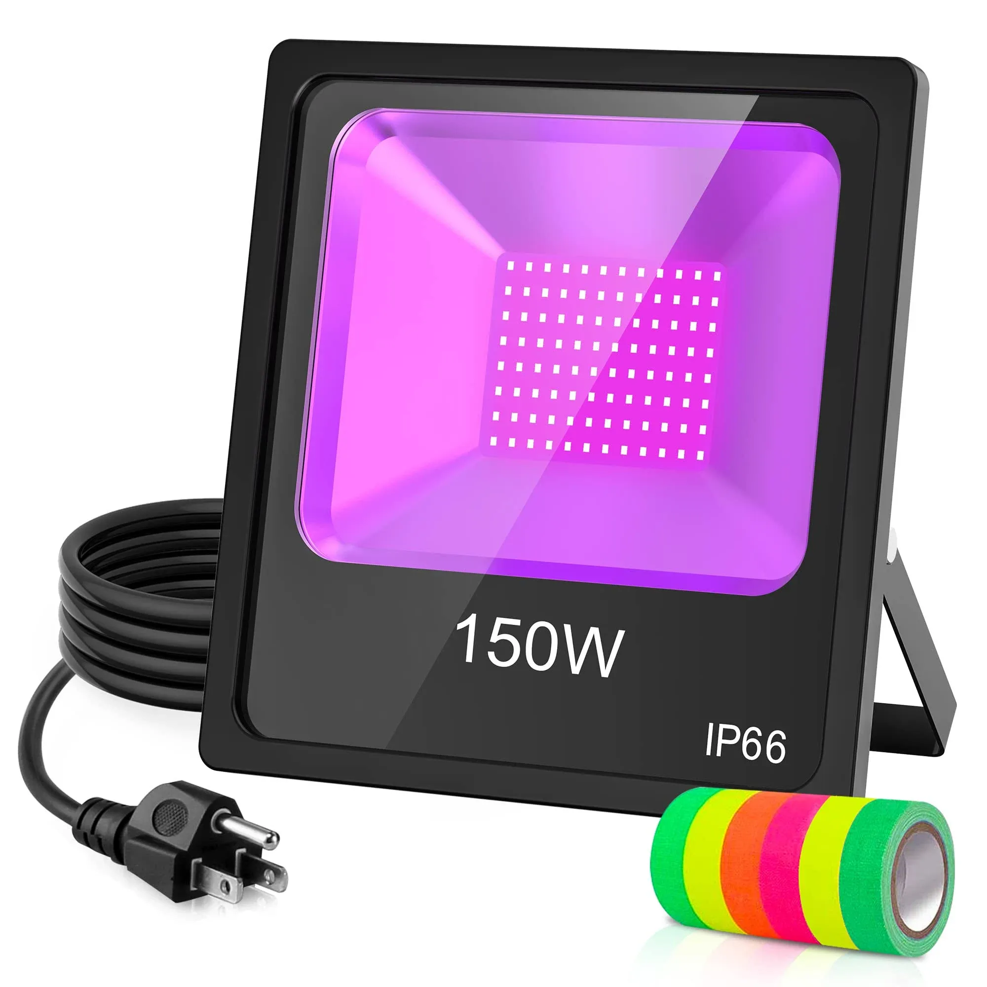 150W UV Black Light Glow Party, UV Flood Light with Plug(10ft Cable), IP66 150w