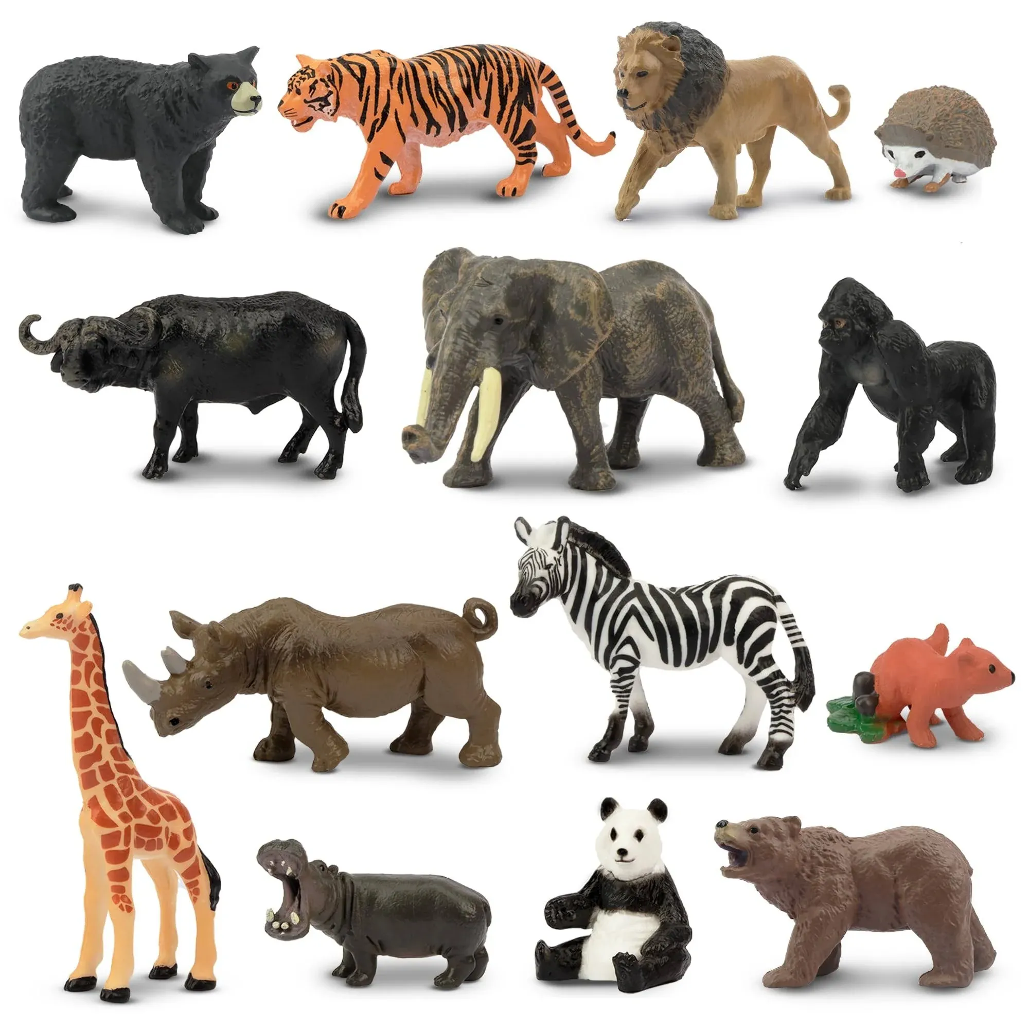 Toymany 14PCS 1-2" Tiny Jungle Animal Figures Toy, Realistic Mini Jungle Zoo Animal Figurines Cake Topper Toy Set, Easter Egg Christmas Birthday Gift Party Favor School Project for Kids Toddlers