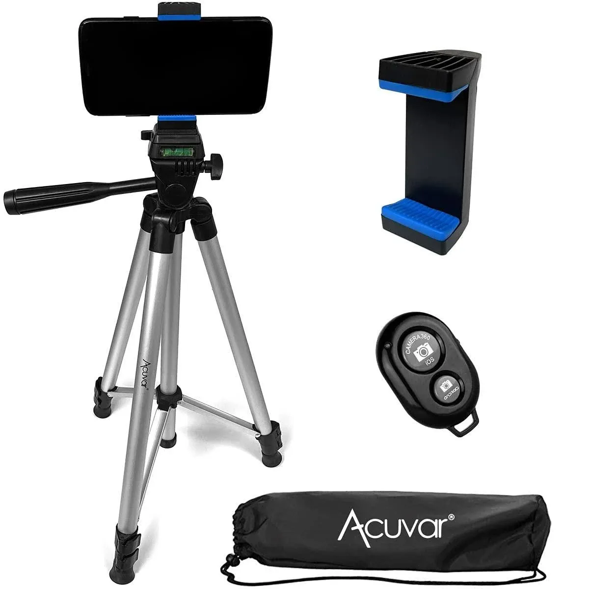 Acuvar 50" inch Aluminum Camera Tripod with Universal Smartphone Mount + Remote