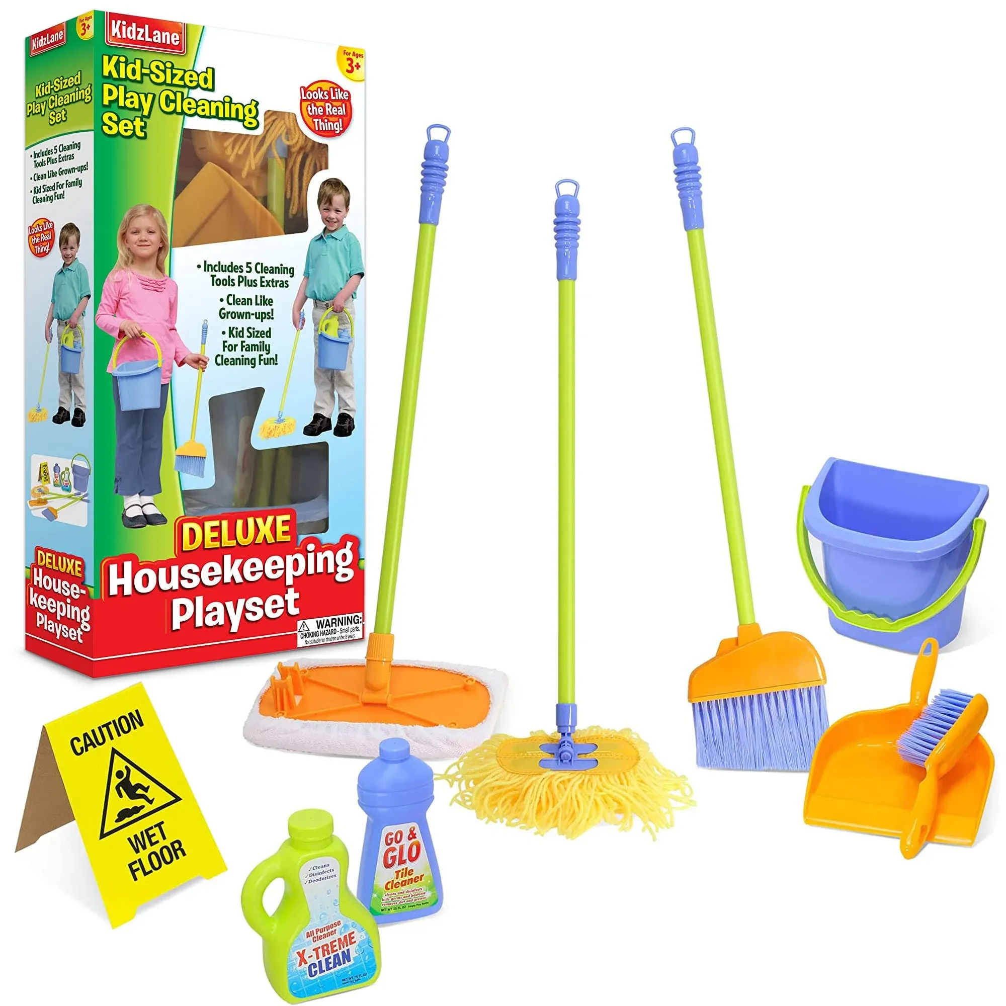 kidzlane Kids Cleaning Set for Toddlers | Kids Play Broom, Mop and Cleaning Toys Set | Toy Pretend Home Cleaning Products for Girls and Boys