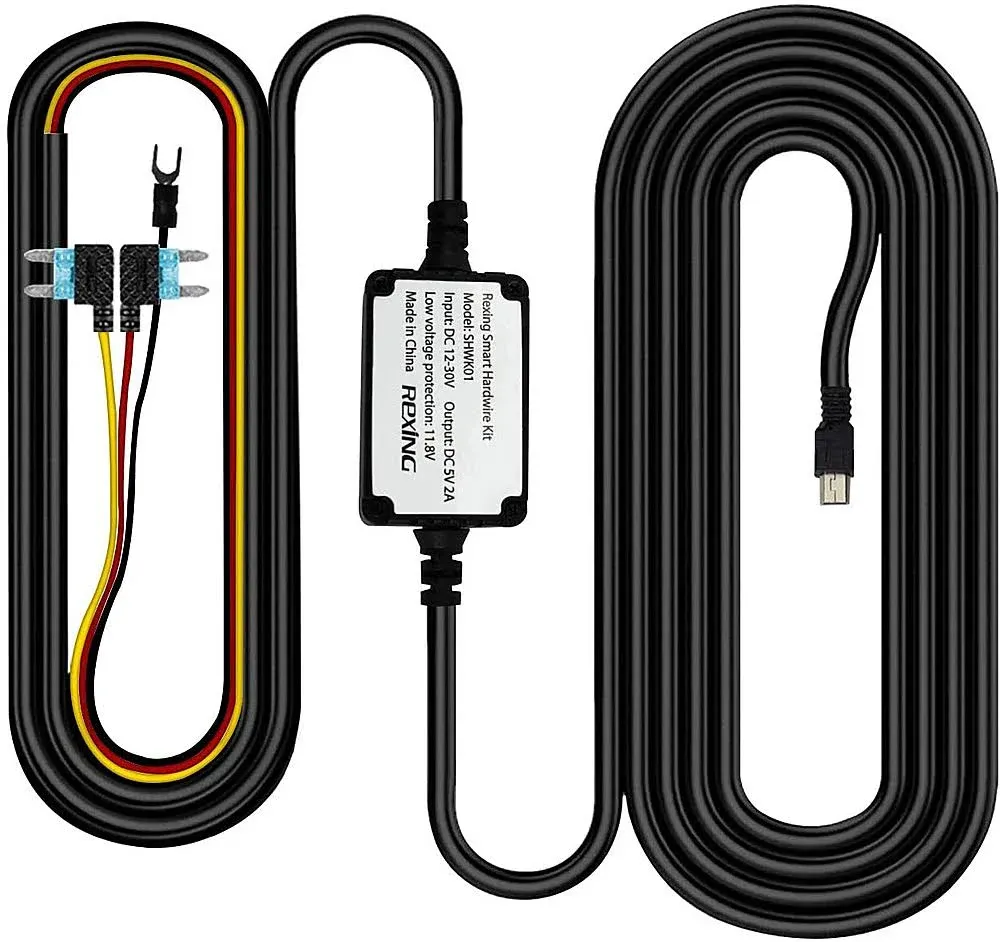 Rexing Smart Hardwire Kit Mini-USB Port for All Supercapacitor Models - V1-4K, V1P, V3, V2 Pro, V5, S1 Series, V1P Pro Series, Max Series Dash cams,etc