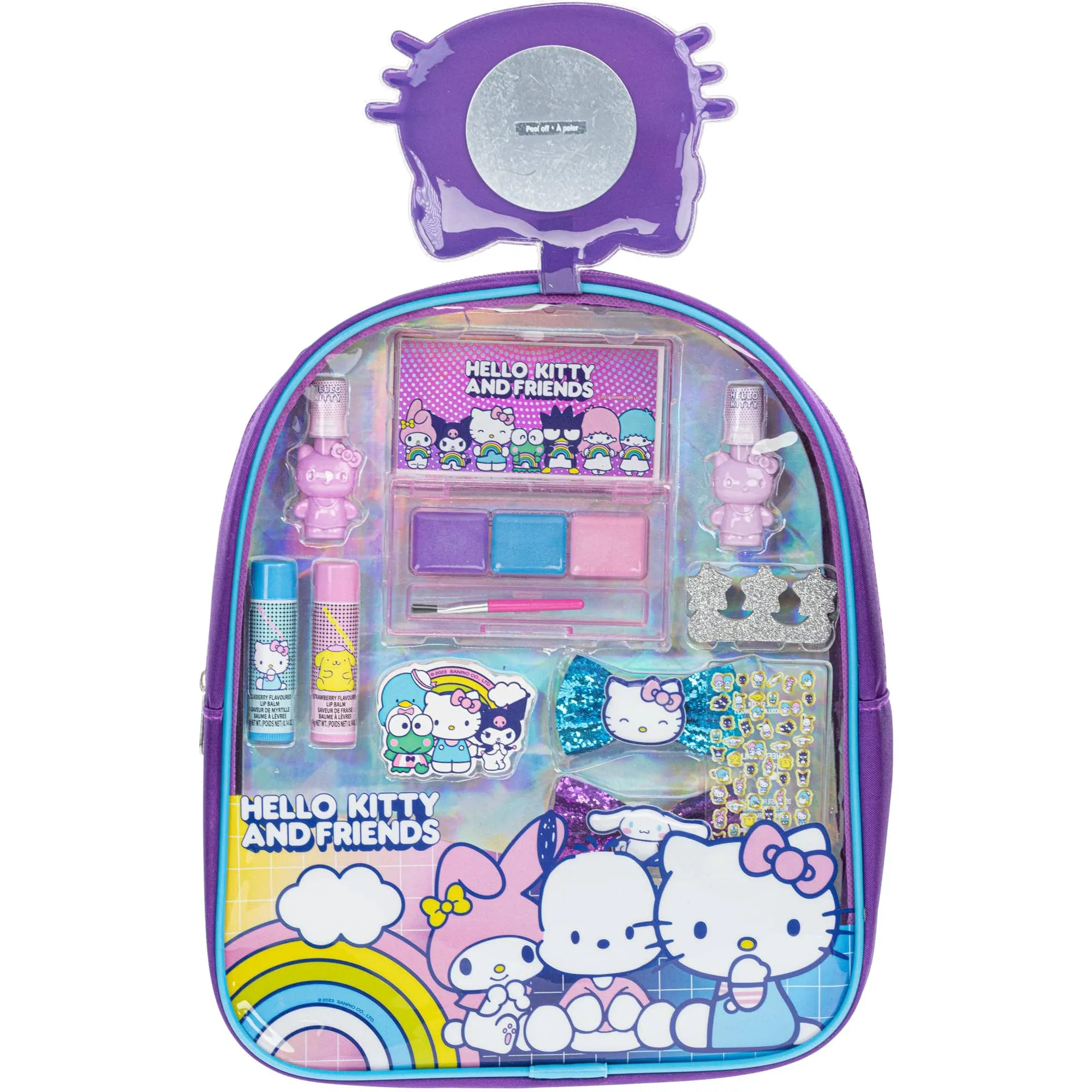 Hello Kitty and Friends - Conjunto de mochila cheia de maquiagem Townley Girl com 12 peças, incluindo brilho labial, esmalte, pedras de unha e outros acessórios, maiores de 3 anos para festas, festas do pijama e reformas