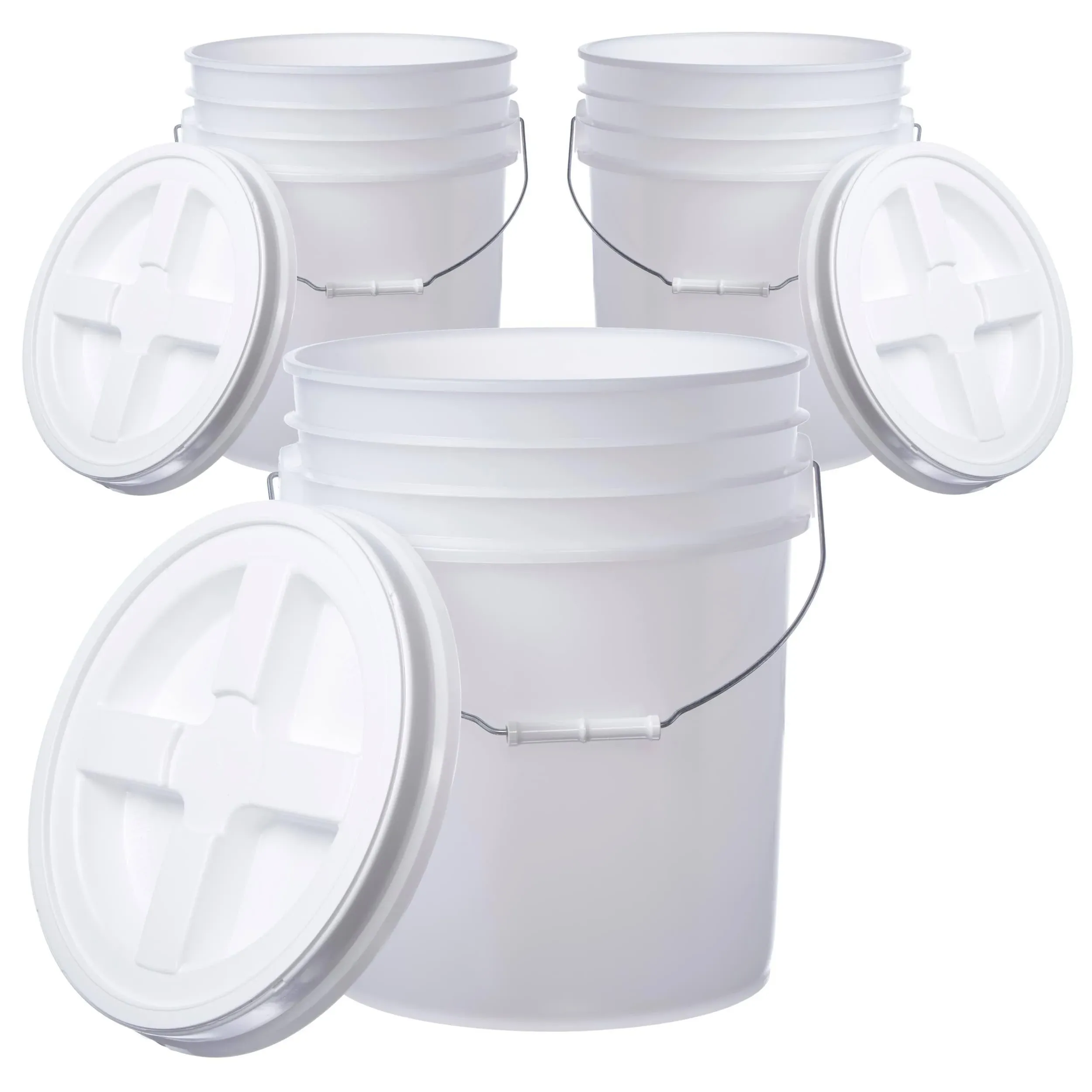 Hudson Exchange 5 Gallon (3 Pack) Bucket Pail Container with Gamma Seal Lid, Food Grade BPA Free HDPE, Natural