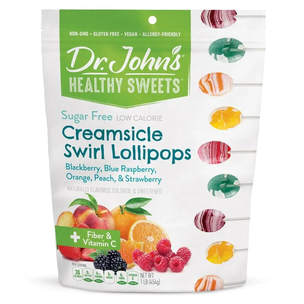 Dr. John’s Sugar Free Candy, Healthy Lollipops with Zero Sugar, Low Calorie Snacks, Keto Friendly Hard Candy Sweets, Creamsicle Swirl Oval, 14 Count, 3.85 OZ